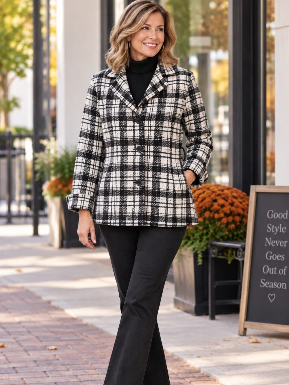Odyn Plaid Black And White Wool Jacket Coat XL